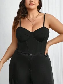 SHEIN Privé 大尺碼女士純色背心 - 黑色 - 查看 5