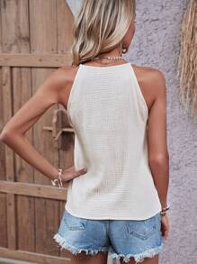 Breezaya 女士純色對比蕾絲領結上衣 - 杏色 - 查看 2