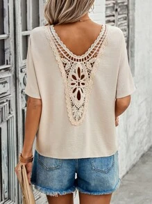 EMERY ROSE Của phụ nữ Hoa thêu Đính đá Ngắn tay Áo sơ mi - Màu be - Xem 4