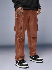 Manfinity VCAY Men's Cargo Style Leather Trousers - Coffee Brown - View 5