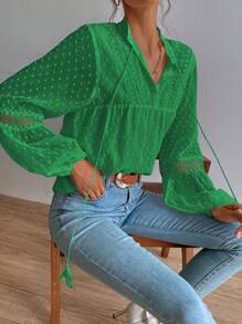 SHEIN LUNE 女士束腰打結蘭領袖衫 - 綠色 - 查看 6