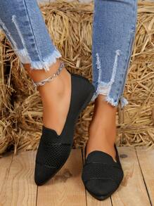 Women's Flat Shoes, Women's Breathable Knit Mesh Flats, Elegant Pointed Toe Dress Shoes, Lightweight Slip-On Shoes