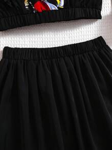 Bộ trang phục 2 chiếc váy xòe in hoa cổ điển mùa hè dành cho các cô gái tuổi teen - màu đen - Xem 4