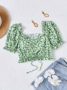 Soleia Của phụ nữ In hoa Dây rút Áo sơ mi - Nhiều màu - Xem 2