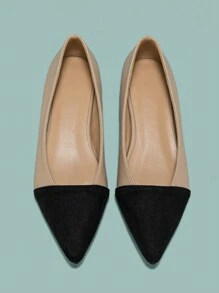 Zapatos planos de mujer de moda y elegantes con punta puntiaguda, bloques de color, empeine bajo, versátiles, apropiados para el trabajo, aptos para todas las estaciones