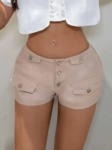 SHEIN SXY Solid Color Casual Cargo Shorts - Khaki - View 1