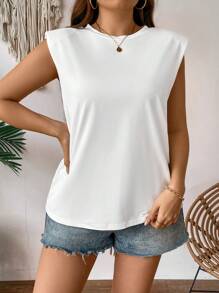 Easura Plus Size Simple Commuting Sponge Padded Shoulder Tank Top For Summer - White - View 4