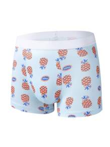 Men's Pineapple & Letter Printed Boxer Briefs - White - View 1