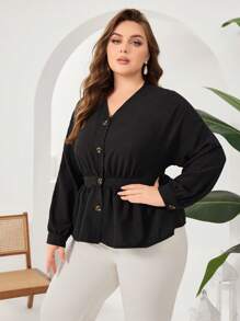 Mulvari Women's Plus Size Single-Breasted Long Sleeve Fashionable Shirt Fall Cloth For Women - Black - View 5