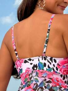 SHEIN Swim Summer Floral Leopard Print Tankini Set - Multicolor - View 8
