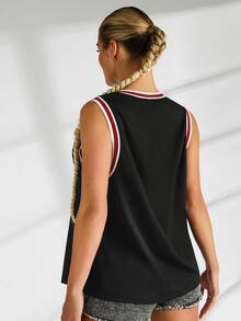 VARSITIE 運動籃球基本款大腿高筒襪及印花圖案套裝,搭配背心上衣 - 黑色 - 查看 2