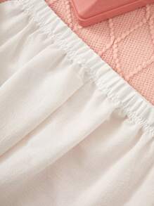 Set pigiama per ragazze adolescenti bianco in colore solido semplice con decorazione a volant, contenente top e pantaloni