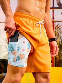 Manfinity Men's Drawstring Waist 2 In 1 Beach Shorts - Multicolor - View 1