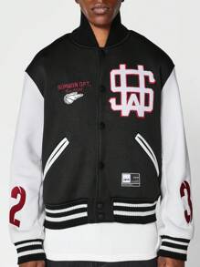 Sumwon Sport 学院风飞行员夹克 复古学院风棒球风街头潮流运动休闲秋冬运动外套 - 黑色 - 查看 4
