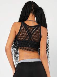 SHEIN EZwear Đen Lưới Quần skinny Áo - màu đen - Xem 2