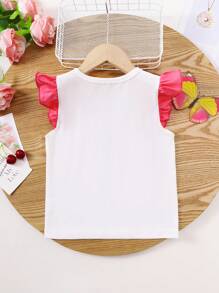 Camiseta de manga corta con cuello redondo y estampado de mariposas para niña