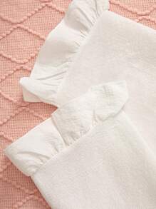 Set pigiama per ragazze adolescenti bianco in colore solido semplice con decorazione a volant, contenente top e pantaloni