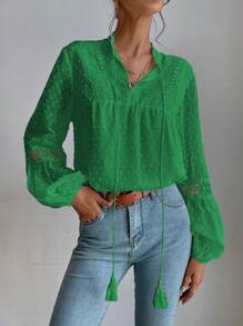 SHEIN LUNE 女士束腰打結蘭領袖衫 - 綠色 - 查看 1