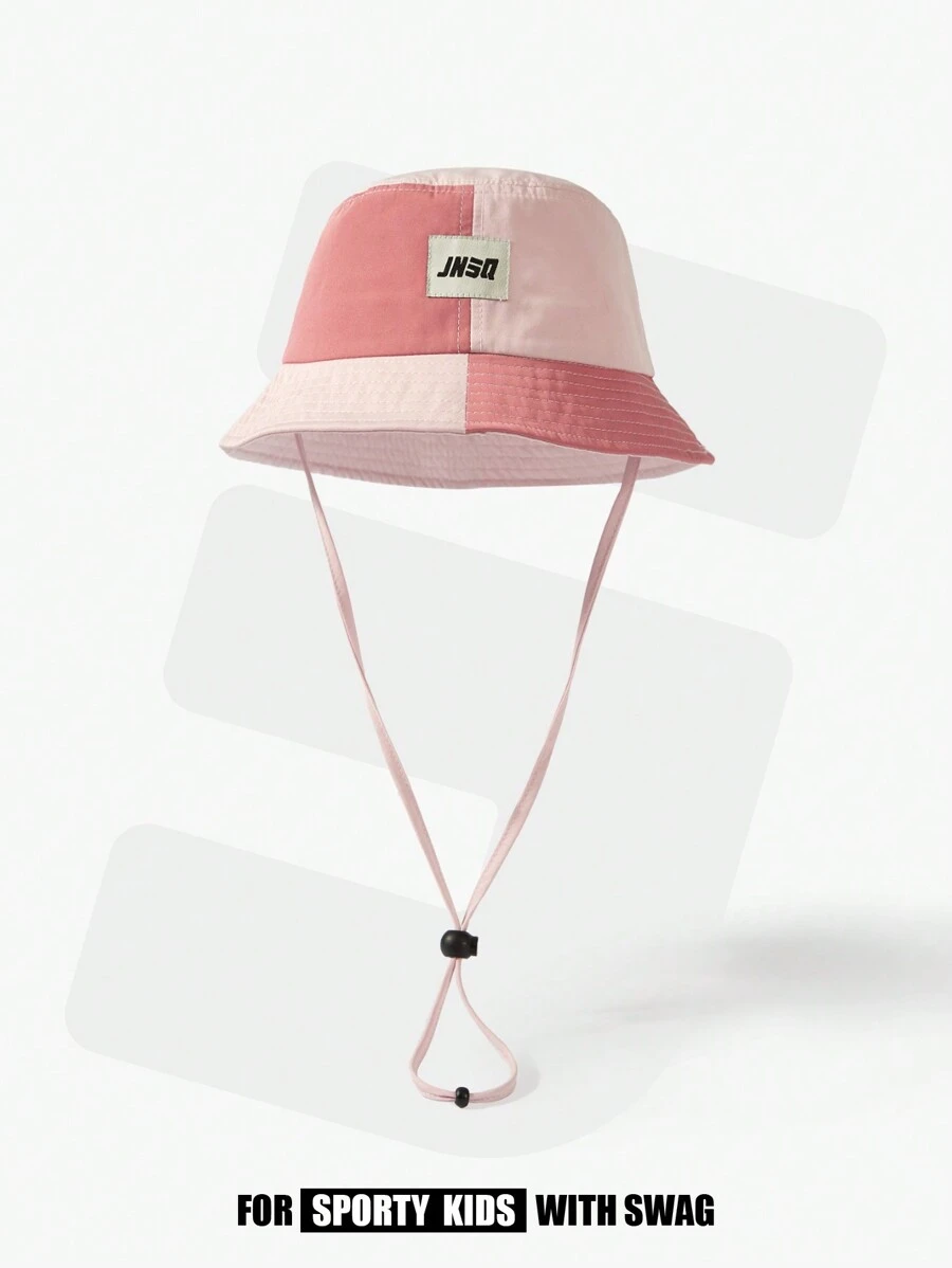 SHEIN 兒童粉色拼接編織漏斗帽 - 粉色 - 查看 1