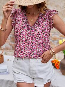 SHEIN Frenchy 女士短款盖袖全印花衬衫 - 彩色 - 查看 3