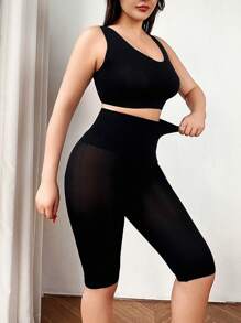 Women's Monochromatic Sculpting Sleeveless Top And Skirt Set - Black - View 4