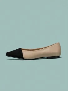 Zapatos planos de mujer de moda y elegantes con punta puntiaguda, bloques de color, empeine bajo, versátiles, apropiados para el trabajo, aptos para todas las estaciones