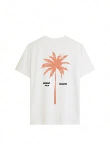 Camiseta de manga corta con cuello redondo y estampado de lema de palmera de estilo de vacaciones de verano para mujer, versátil y apropiada para uso diario. Camiseta gráfica para mujer, top blanco, top negro
