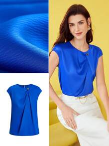 MOTF PREMIUM WOVEN WOMEN'S SOLID COLOR FOLD PLEATED BLOUSE
