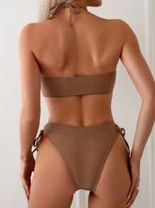 Swim Mod Conjunto de bikini de dos piezas de unicolor sin tirantes para mujer, conjunto de bikini bandeau con tiras, traje de baño, atuendo para playa, festival de música de verano, playa de verano