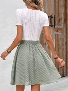 SHEIN Frenchy Hollow Out Embroidered Round Neck Slim Fit Top And Skirt Set Summer Casual - Multicolor - View 2