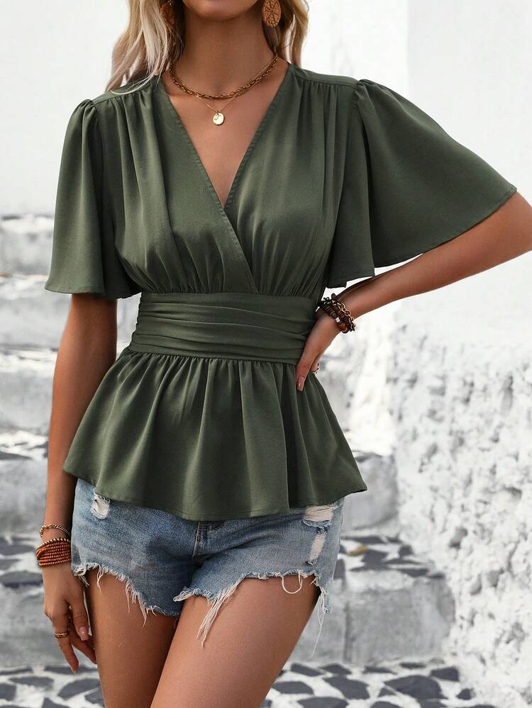 SHEIN LUNE Chemise Cintrée Unicolore - Vert - Voir 6