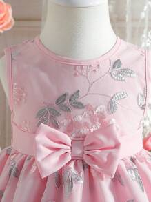 SHEIN Glamorique Kids Đứa bé gái Thanh lịch & Thêu Hoa Nơ Đồ trang trí Váy công chúa Cho bữa tiệc & Yến tiệc - Hồng - Xem 4