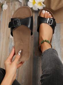Summer Women Yellow Fashionable Cork Bottom Sandals,Beach Outfits - Black - View 7