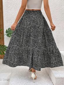 SHEIN LUNE Quý cô Giường đôi In Váy xòe - màu đen - Xem 2