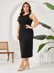 Modelyn Conjunto de 2 piezas de Chaqueta con estampado de flores y flecos y Vestido de unicolor sin mangas talla grande