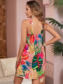 SHEIN VCAY Summer Tropical Print Loose Casual Sleeveless Dress - Multicolor - View 2