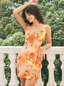 Soleia Ladies' Tie-Dyed Floral Printed Ruffle Hem Dress - Multicolor - View 4