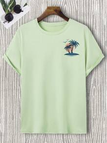 Manfinity RSRT Men's Palm Tree Print Short Sleeve Slim Fit T-Shirt - Mint Green - View 5