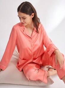 LUVLETTE Flora Satin-Jacquard Long Bridesmaid Women Pajama Set Lounge Sets - Orange - View 5