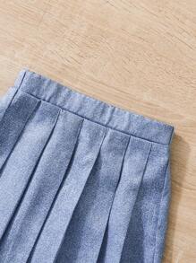 SHEIN Young Girl Fashionable Denim Effect Pleated Skirt, Ideal For Spring And Summer - Blue - View 3