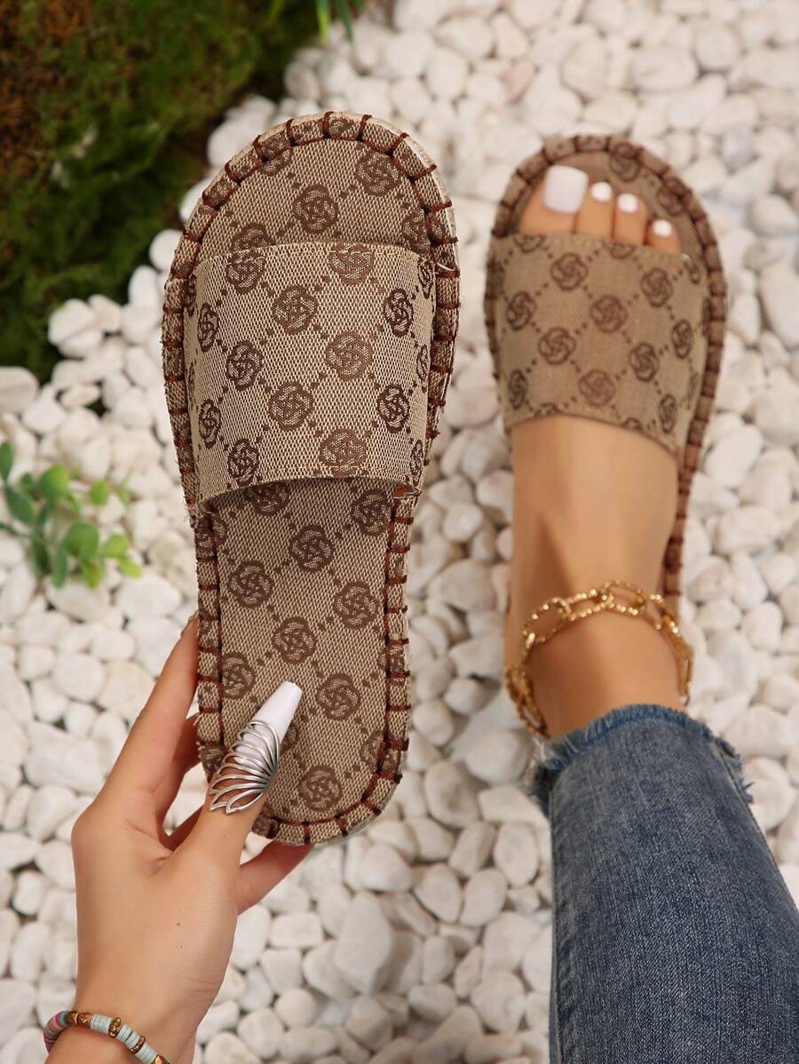 Women's Flat Sandals With Woven Straw & Rope Bottom, Fashionable & Versatile Beach Holiday Shoes,Spring Summer Outfits