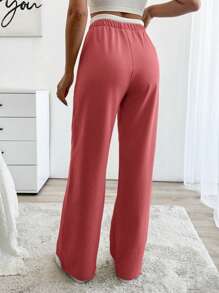 SHEIN Cottnline Drawstring Waist Pants - Watermelon Pink - View 2