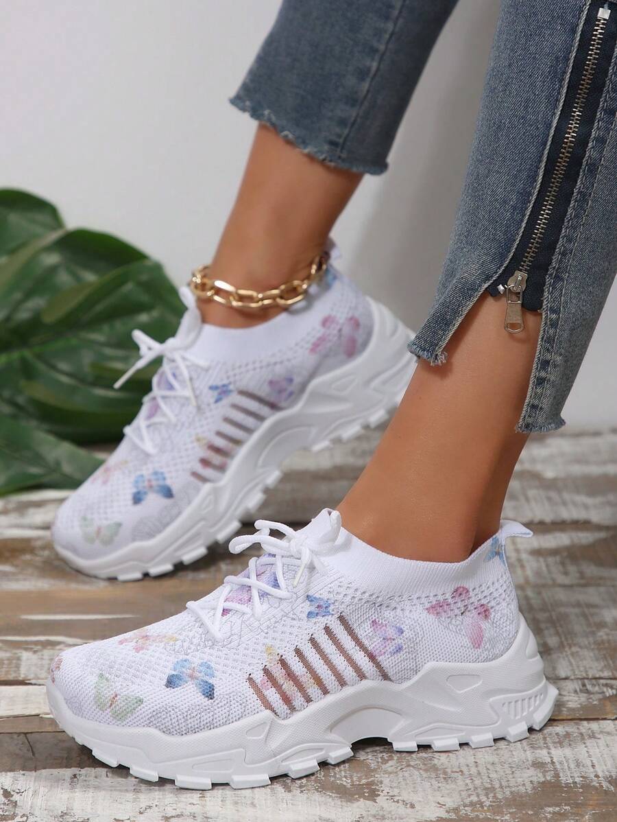 Spring Autumn Lightweight & Comfortable Outdoor Casual Round Toe Sneakers For Plus Size Women - White - View 1