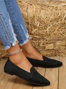 Women's Flat Shoes, Women's Breathable Knit Mesh Flats, Elegant Pointed Toe Dress Shoes, Lightweight Slip-On Shoes