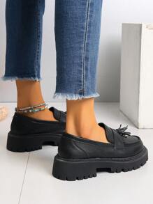 女性時尚舒適休閒毛邊楔形跟鞋,春秋季節適用的厚底牛津鞋