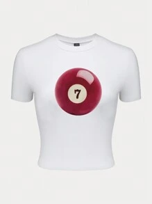 INAWLY Number 7 Billiard Ball Print Short Sleeve T-Shirt - White - View 3