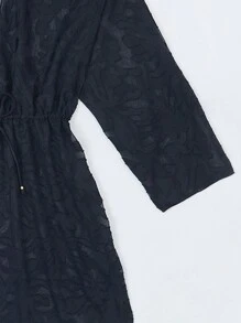 Swim Vcay Beach Outfits For Woman Women's Solid Color Deep V-Neck Cut-Out Batwing Sleeve Cover Up, For Vacation, Summer Beach - Black - View 3