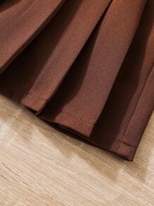 Elladie kids 年轻女孩时尚百褶迷你裙，适合春夏季 - 駝色 - 查看 6