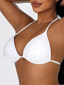SHEIN Swim 夏季海滩女士露背系带泳衣上衣嘉年华 - 黑與白 - 查看 3