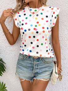 SHEIN LUNE Polka Dot Printed Loose Casual T-Shirt - White - View 6
